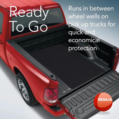 24 Inch Wide Black Plastic Utility Runner With Embossed Wide Rib Pattern For Tool Boxes, Garage Drawers, Shelves And Workbenches, Heavy Duty Liner, 24 Inch By 12 Feet, Keeps Gear Clean, Made In USA in truck bed.