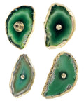 Four Pack Green Agate Slice Cabinet Knobs And Drawer Pulls Featuring Solid Brass Hardware, natural geode stone handles.