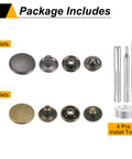 Built Legit Tough 20mm Leather Snap Button Fastener Kit Featuring Four Quick Installation Tools In Classic Bronze And Cool Gunmetal Finishes.