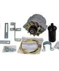 Ford 8N Alternator Conversion Kit includes 63 Amp single wire alternator, mounting brackets, and wiring for positive to negative ground.