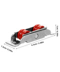 Rugged Sliding Door Pulley Track Set With Silent Dual Wheel Rollers And Rigged Tight Stainless Steel Nylon Bearings close-up of red dual wheel roller