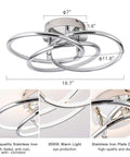 Silver LED Ceiling Light Flush Mount With Dimmable 3000K to 6000K Range Modern Fixture, Close View of Stainless Iron Design