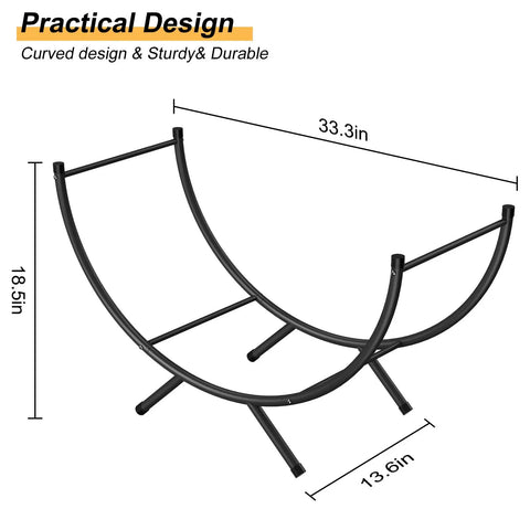 Beefy Heavy Duty Curved Firewood Rack 33 Inch Steel Log Holder with dimensions for indoor and outdoor fireplaces
