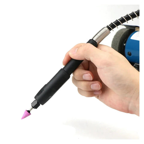 Hand holding a precision tool with a pink grinding tip for A Straight Up Rock Solid Mini Bench Grinder With A Beefy 150W Engine And Adjustable Speed.