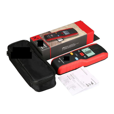 Reliable Stud Finder And Wall Scanner Built For Dead Simple Detection Of Live Wires Pipes And Wood With Deep Scanning Range Pro Grade Tool in black case.