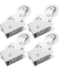 Four Piece Heavy Duty Aluminum Pulley Rollers For Smooth Sliding Doors And Windows Straight Up Quick Swap Garage Track Replacement Hardware with silver wheels.