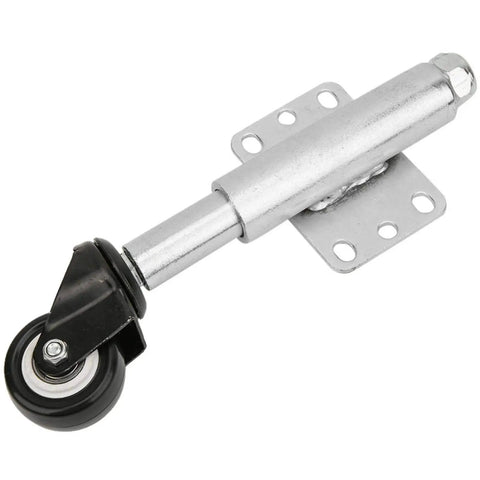 Heavy Duty Spring Loaded Gate Caster Wheels With 6 Holes Universal Plate 2 Inch Swivel Rollers Adjustable Height Polyurethane Tires side view of caster wheel with metal housing.