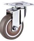 Four Pack Three Inch Rubber Swivel Casters Featuring Silent Roll Action And Foot Stop Brakes Heavy Duty Stem Mounted Furniture Wheels close-up of caster wheel with chrome mount