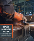 Professional Compact Angle Grinder With Anti Vibration Handle And Soft Start Module engineered for fast grinding, cutting metal with sparks.