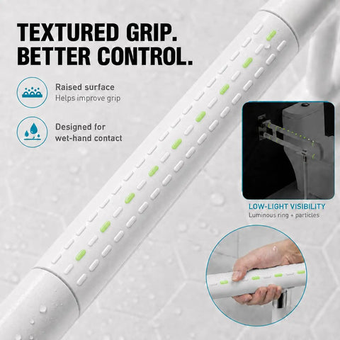 Dang Sturdy Flip Up Toilet Safety Handle With Floor Base Stand For Seniors And Rough Days crafted with textured grip for stability.