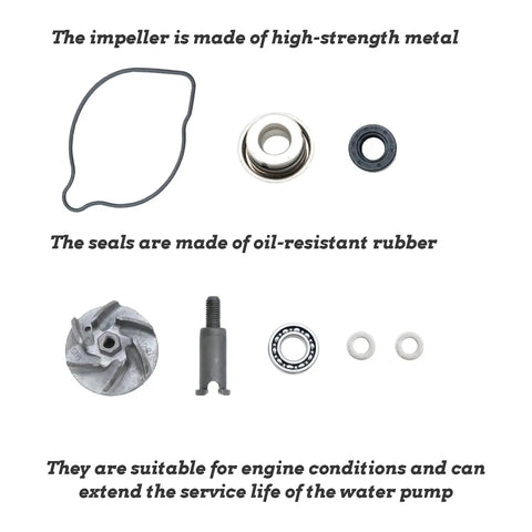 Heavy Duty Water Pump Kit Compatible With Honda CRF450R 4T Dirt Bike 2009 To 2016 with metal and rubber components.