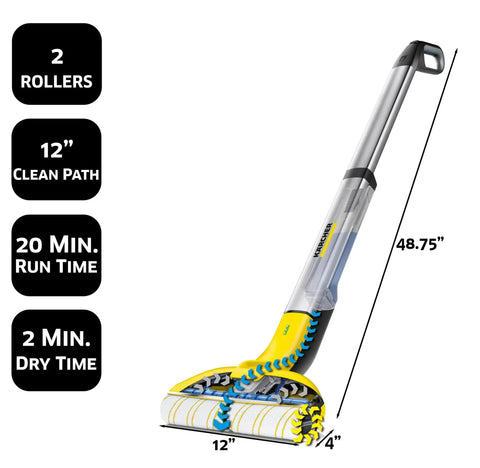 Cordless Hard Floor Cleaner With Mop Function FC 3 For Wood Laminate Tile Vinyl And Stone Floors, dimensions shown