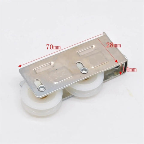 Swap Out Squeaky Track Rollers With These Beefy Dual And Single Wheel Pulleys For Plastic Aluminum Sliding Doors Heavy Glide Smooth Ride Easy Install Grab The 4 Pack Quick - stainless steel and plastic dual wheel pulley with size measurements displayed.