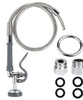 Commercial Sink Sprayer Valve With 44 Inch Hose Replacement Kit For Heavy Duty Restaurants And Professional Kitchen Sinks Includes Free Brass Adapter To Connect Add On Swivel Spout And Durable Stainless Steel Hose, showing stainless steel hose and components