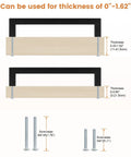 Rock Solid Flat Black Cabinet Pulls 10 Pack Stainless Steel Square Drawer Handles showing sizes and installation for cabinet thicknesses.