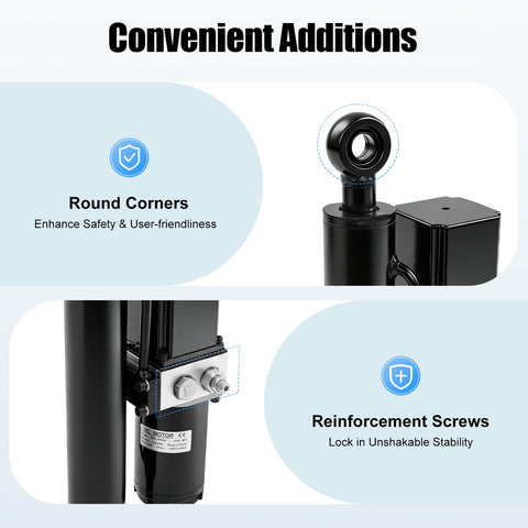 Hella Tough 8 Inch Linear Actuator 12V DC Electric Motor features round corners and reinforcement screws for stability.