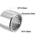 Heavy Duty Slick Operation Drawn Cup Needle Roller Bearing Open End 20mm Bore 26mm OD 20mm Width showing ST14 and Chromium steel.