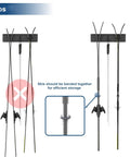 Heavy Duty Wall Mount Ski Rack For Garage Adjustable Steel Rail Holds Four Pairs Of Skis, guiding ski storage tips displayed.