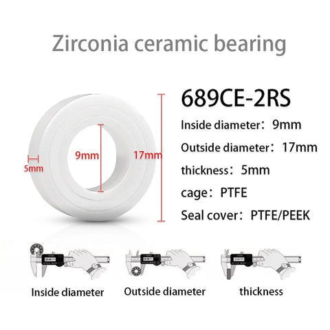 Rock Solid Zirconia Ceramic Bearings With Double Seals For Silky Smooth Rotation And Drop In Installation At 9X17X5MM ZrO2 Precision Kits For Transmission Builds Ready To Roll Out with dimensions labels.