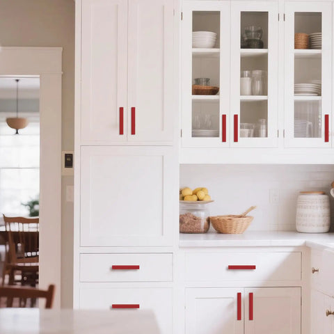 Hella Durable Adjustable Cabinet Handles And Drawer Pulls That Swaps In No Time Rock Solid Zinc Alloy Hardware on white cabinetry.