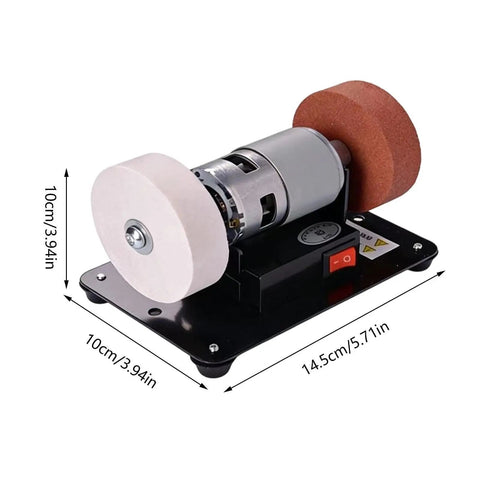 Mini Bench Grinder With Powerful 100 Watt Brushless Motor for sharpening metal and wood on a compact desktop power tool.