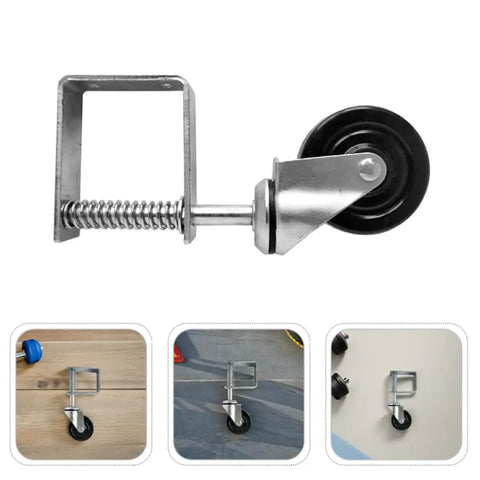 Badass Heavy Duty Spring Loaded Rubber Gate Caster With Quick Adjust Bracket, showing caster wheel and spring mechanism.