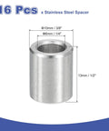16 Pack 304 Stainless Steel Spacers Unthreaded Round Standoffs With Quarter Inch Inner Bore And Three Eighth Outer Width Half Inch Length showing 13mm length and dimensions.