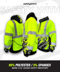 American Grit Hi Vis Hoodie for Men Built Tough, Class 3 Type R Safety Sweatshirt, reflective hood, yellow, size small