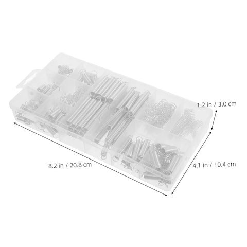 Solid 200 Pc Assorted Spring Kit For Heavy Duty Home Repairs And DIY Projects With Reliable Compression And Extension Springs For Tarpaulins Crafting And Various Hacks, clear storage box