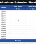 Aluminum extrusion sheet showing 400mm length option in 3060 T-Slot series for CNC build projects.