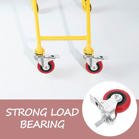 4 Piece 3 Inch Stem Mount Swivel Casters With Double Locking Brakes Built From Durable Steel Tough Industrial Rubber Wheels For Heavy Utility Carts And Furniture Roll Smooth As Butter Year Round on a yellow utility cart.