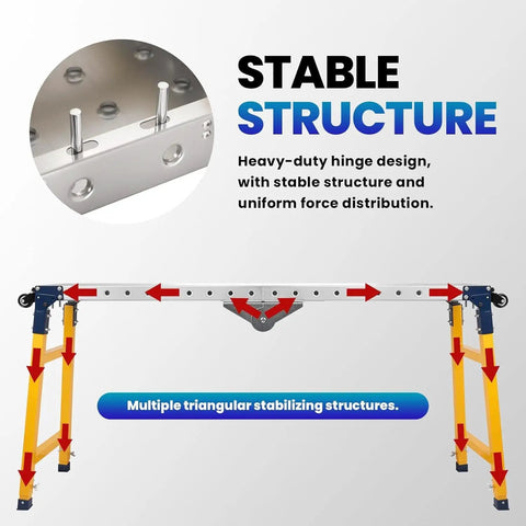 Stable structure of Heavy Duty Portable Welding Table Rock Solid Shop Workstation highlighting hinge design and stabilizers.