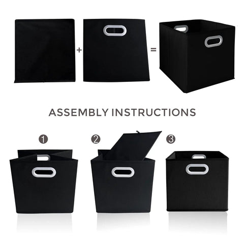 Assembly instructions for Collapsible Fabric Storage Bins Set Of Six With Sturdy Reinforced Base And Rugged Double Handles For Closets Bedrooms And Nurseries Top Shelf Build Keeps All Your Stuff Securely Put Away Black.