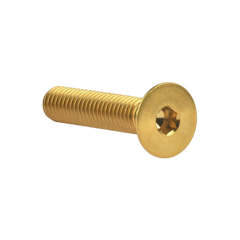 Badass Gr5 Titanium Countersunk Head Bolts M6 X 30 Millimeter Gold Anodized Finish Hex Socket Screws from side view