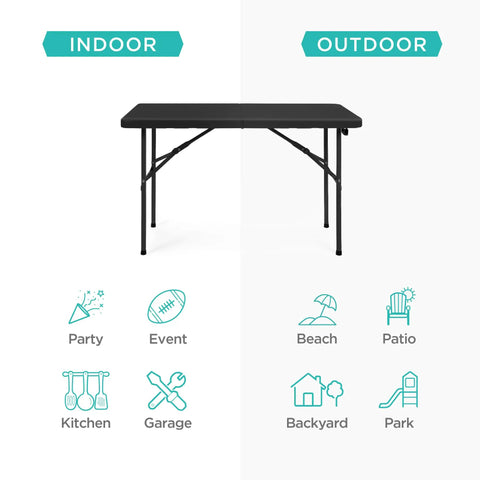 Four Foot Plastic Folding Table Heavy Duty Portable With Carry Handle Ideal For Indoor Outdoor Use Locking Legs
