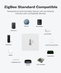 Zigbee Temperature And Humidity Sensor Lite For Smart Home Hub Required Accurate Thermometer And Hygrometer For Echo With Built In Zigbee Hub Works With Home Assistant SmartThings Hubitat And Matter Bridge MZ1 Apple HomeKit Via Matter Bridge, compatible hubs shown
