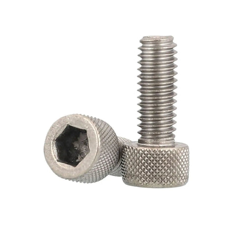 Top Shelf Grade Two Titanium Hex Socket Cap Screws Din 912 M8 Metric Knurled Grip Industrial Hardware Pack on white background.