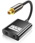 Killer Audio Optical Splitter, 1 In 2 Out Toslink Splitter, Black Universal Adapter with gold plating and braided cable.