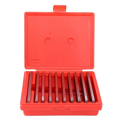 Pro Grade Ten Pairs Precision Parallel Set One Eighth Inch Thick Hardened Alloy Steel Six Inch Long With Two Holes Each Delivers Ultra Tight Parallelism Down To Two Ten Thousandths Of An Inch Includes Heights From Half Inch To One Five Eighths Inch