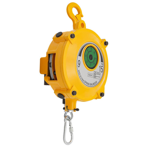 Retractable Spring Balancer For Tools With Adjustable Tension From 19.8 To 33.1 Lbs, Pro Grade Tool Fixture Holder, yellow alloy body with gauge