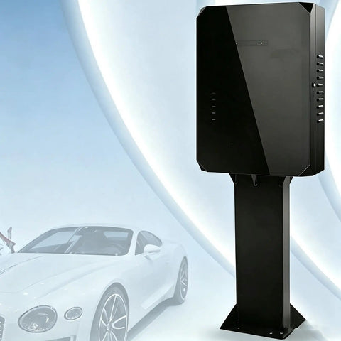 Kickass Ev Charger Box Outdoor With Pedestal Stand And Secure Lock Cover Weather Resistant Housing For Home Electric Vehicle Recharges sleek matte black housing