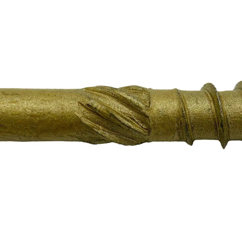 Close-up of Heavy Duty Exterior Coated Lag Screw 14 By 5 Inch Torx And Star Drive Wood Screw, showing detailed threads and bronze finish.