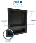 Double Recessed Shower Niche Shelf With Two Shelves 20 Inch High By 16 Inch Wide Black Tile Ready Built In Bathroom Organizer