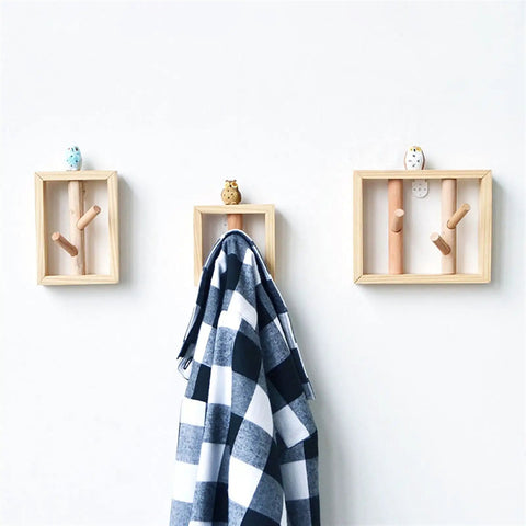 Solid Wood Square Wall Hook For Keys And Coats Pretty Dang Sturdy Entryway Organizer With Premium Varnish Finish, mounted with a blanket.