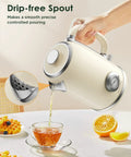 Pouring tea from a 1.8L Electric Kettle With Temperature Gauge, 1500W Fast Boil, 304 Stainless Steel Retro Style Hot Water Kettle
