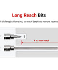 Comparison of 2-inch standard bit and 6-inch Three Eighths Inch Drive Long Phillips Bit Socket Number Two with S2 steel bit.