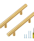 Tough As Nails Brushed Brass Cabinet Handles And Drawer Pulls With 3 Inch Hole Centers Heavy Grade Top Shelf Hardware For Kitchens And Bathrooms Sleek Finish Easy Install 5 Pack set with screws and screwdriver