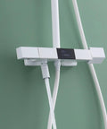 Wall Mounted Exposed Shower System 3 Functions Chrome with digital display and modern design on green wall background.