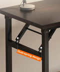 Compact Folding Desk For Home Office And Study Corner showing dual-spring design and sturdy frame supporting a black surface.