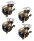 Vintage Brass Top Plate Casters Two Inch Four Pack Heavy Duty Workbench Wheels with smooth rolling black wheels